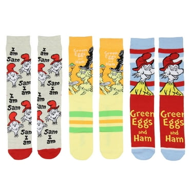 Dr. Seuss Green Eggs And Ham Socks In A Box Adult Mid Calf Crew Socks For Women and Men 3 Pairs Gift Box