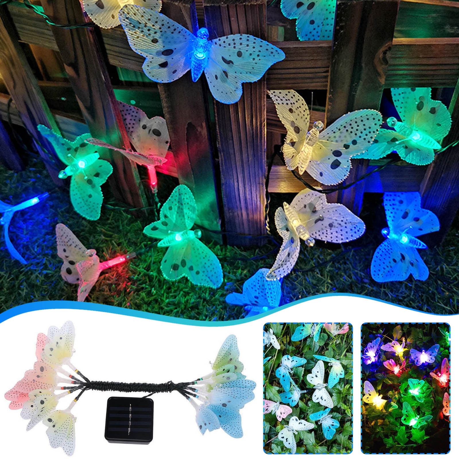 Iumwxz solar lights outdoor Solar Powered 12LED ButterflyFairy String Light Lamp Outdoor Garden Decoration Garden Light Plug Lamp 3.8M garden lights patio lights Plastic Festival Gift