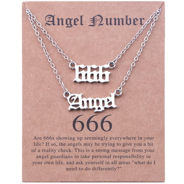 Collar para mujer, joyería para mujer, 2 piezas de collar de ángel y número inglés antiguo, joyería numerológica para mujer, chapado en acero inoxidable.