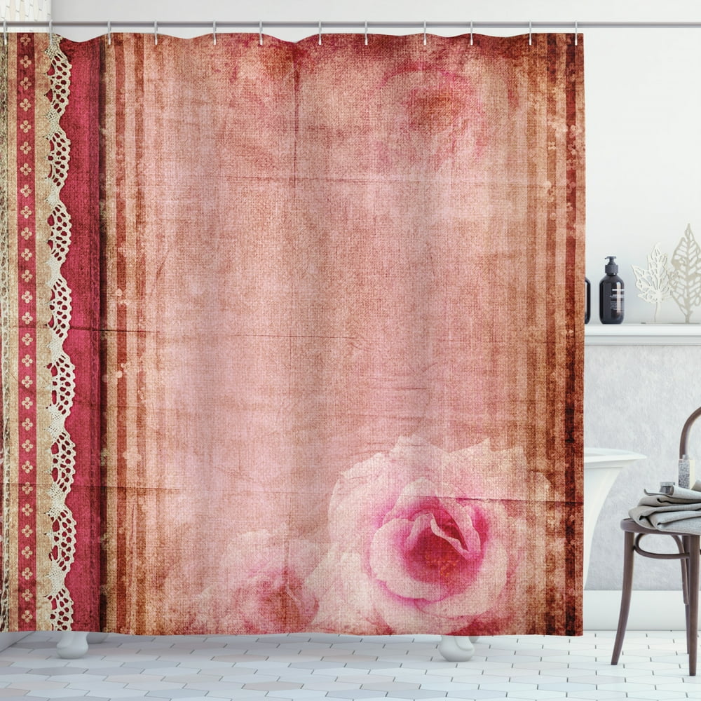 Shabby Chic Shower Curtain, Vintage Style Frame with Lace Inspired