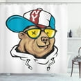 thumbnail image 1 of Funny Bear Shower Curtain, Digitally Generated Bear in Sunglasses and a Cool Cap with NY Lettering, Fabric Bathroom Set with Hooks, 69W X 84L Inches Extra Long, Multicolor, by Ambesonne, 1 of 3
