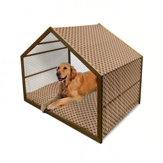 Circle Pet House, Conceptual Design Retro Style Circular Shapes Dots Spots Curvy Wavy Old Fashioned, Outdoor & Indoor Portable Dog Kennel with Pillow and Cover, 5 Sizes, Multicolor, by Ambesonne