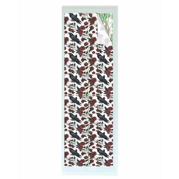 Window Privacy Film White Skull Halloween Stained Glass Window Film Decorative Sun Block Window Cover Red Roses Birds Vintage Window Clings Static Adhesive Sticker for Bathroom 17.7"x78.7"