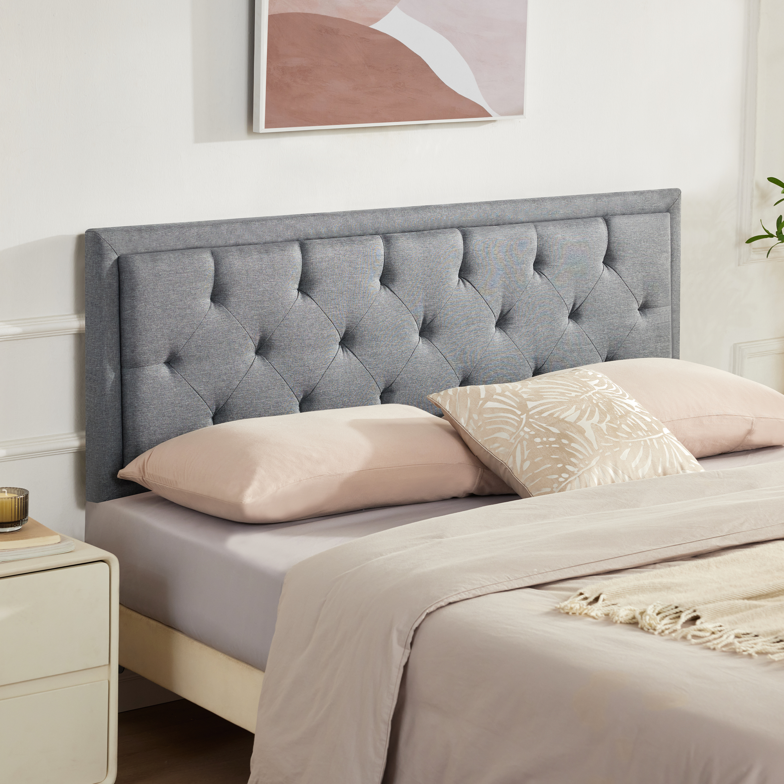 Weture Panel Headboard, Queen, Linen, Adjustable Height, Lightgrey