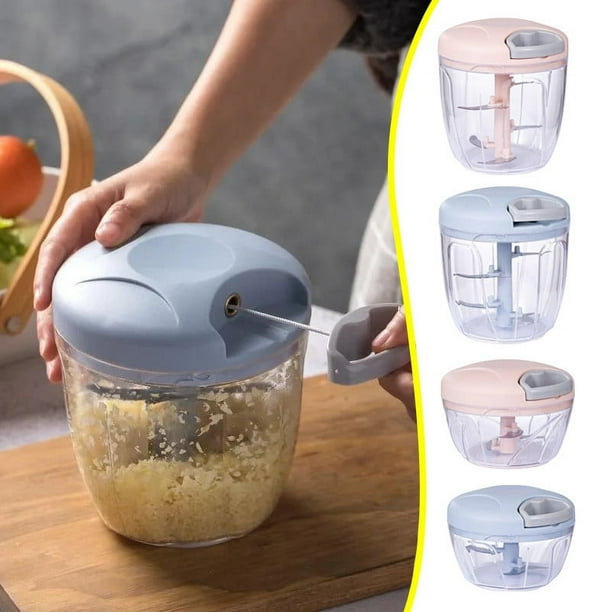 Picadora manual de alimentos con tirador manual, picadora de ajo con tirador manual para cocina, procesador de alimentos de fácil limpieza para cebollas, ajos, zanahorias, tomates, carne con acero