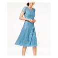 thumbnail image 3 of SLNY Womens Blue Sequined Lace Short Sleeve Jewel Neck Midi A-Line Party Dress 4, 3 of 3