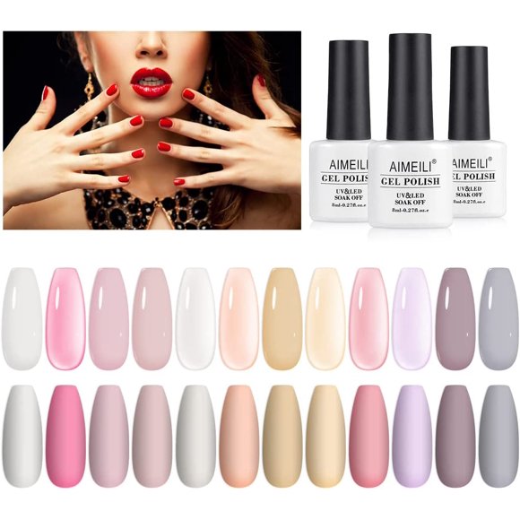 TRAHOO-Transparent Jelly Milky White Sheer Pink Nude Gel Polish Kit, Soak Off Sheer Gel Nail Polish Set Of 12pcs X 8ml Kit Set 3