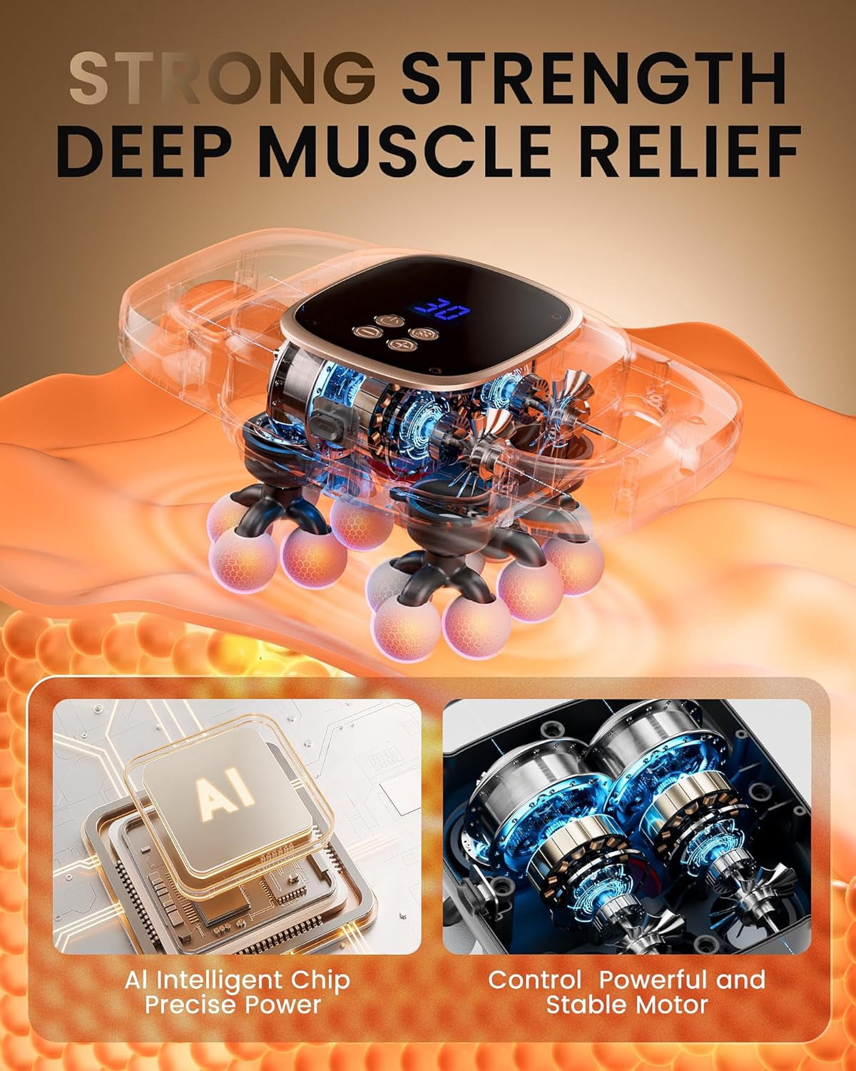16 Head Massage Gun Deep Tissue, Back Massager with 3 Modes & 30 Intensity Levels, Professional Percussion Muscle Gun for Legs, Back Ideal for Home, Gym and Office Use, Grey