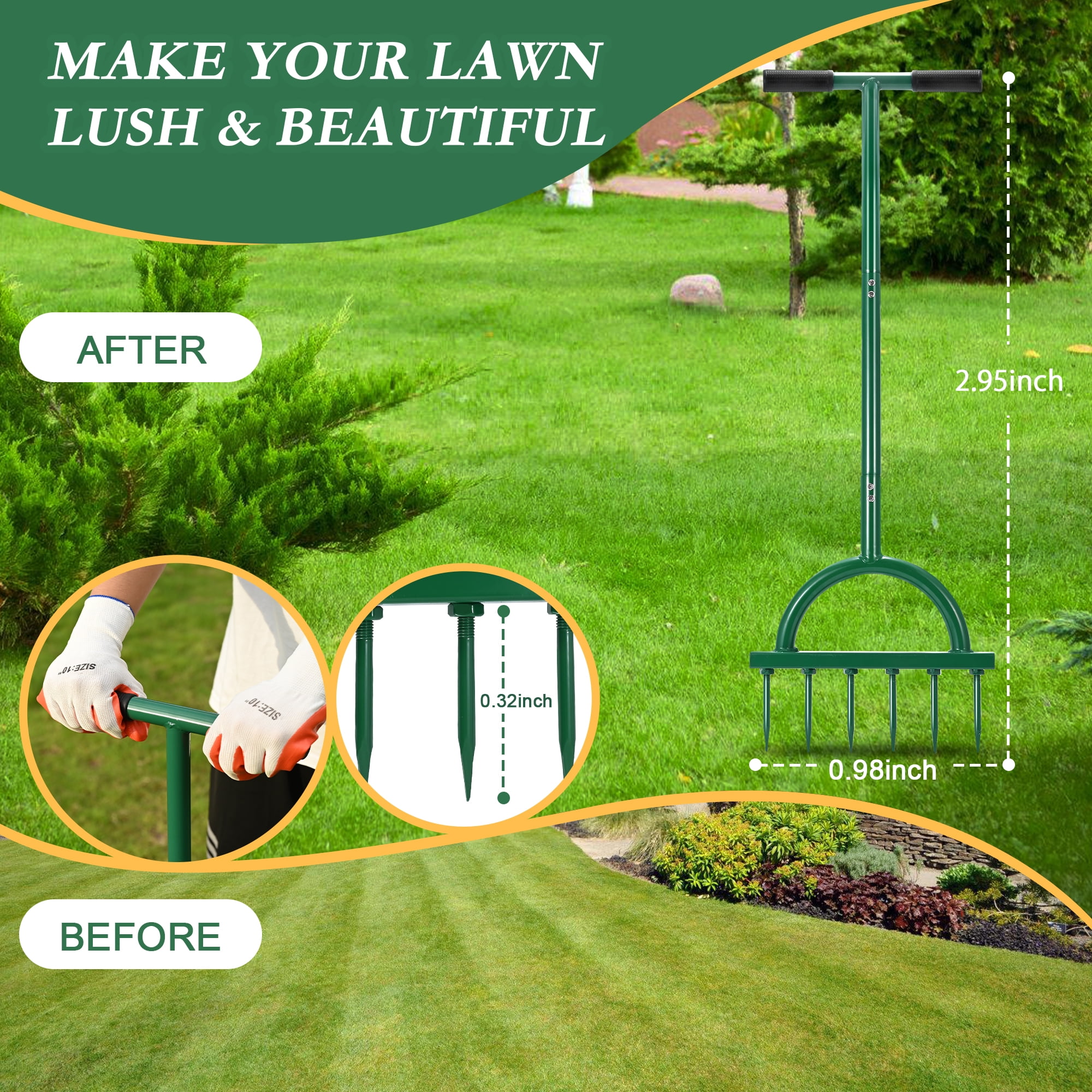 Lawn Aerator Spikes Aerating Tool, Manual Yard Aerator Tools with T-Handle, Wide Foot Plate, Six 3.9 Inch Soil Spikes, Yard Aerators for Lawn Yard & Garden
