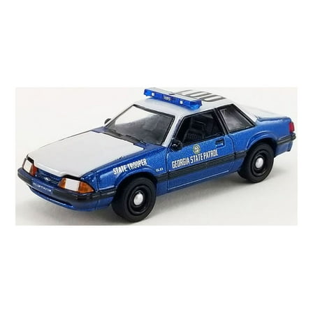 Georgia State Patrol 1989 Ford Mustang SSP, Blue and White - Greenlight 51408 - 1/64 scale Diecast Model Toy Car