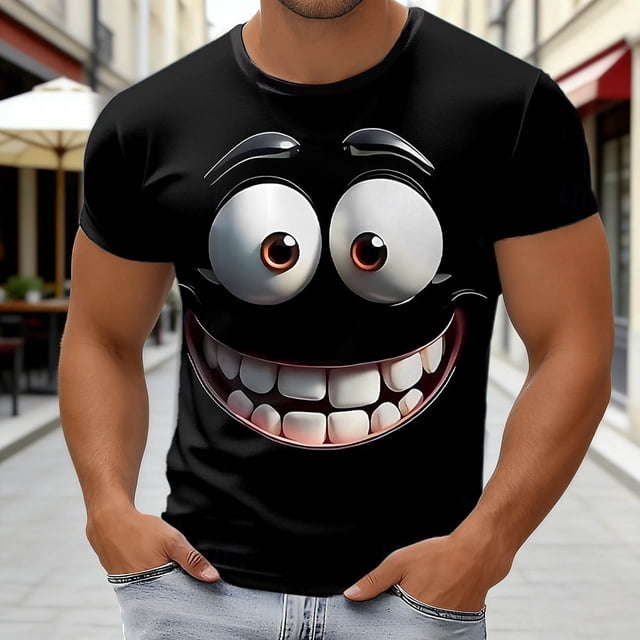 T-shirt à Imprimé Graphique pour un Confort Décontracté Quotidien avec des Œuvres d'Art Expressives à Manches Courtes et Col Rond