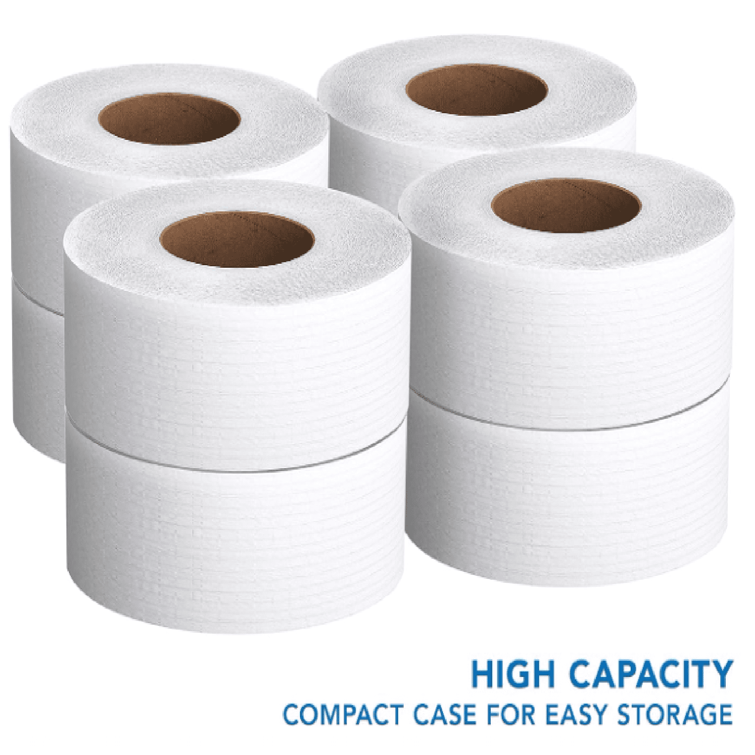 High-Capacity Jumbo Roll Bulk Toilet Paper, 2-Ply, White, Non-Perforated, Compact for Easy Storage (4 Rolls at 1,000' Each, 4,000'/Case)