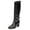 Black, variant on Women Classic Buckled Strap Knee High Boots Chunky High Heels Square Closed Toe Side Zipper Boots Comfort Casual Wear Shoes Size 14 Blue