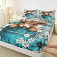 thumbnail image 3 of Feelyou Highland Cattle Kids Full Size Sheets, Groovy Daisy Flower Bed Sheets, Cyan Wooden Plank Sheet Sets, Lightweight Room Decor, 4-Piece, 3 of 7