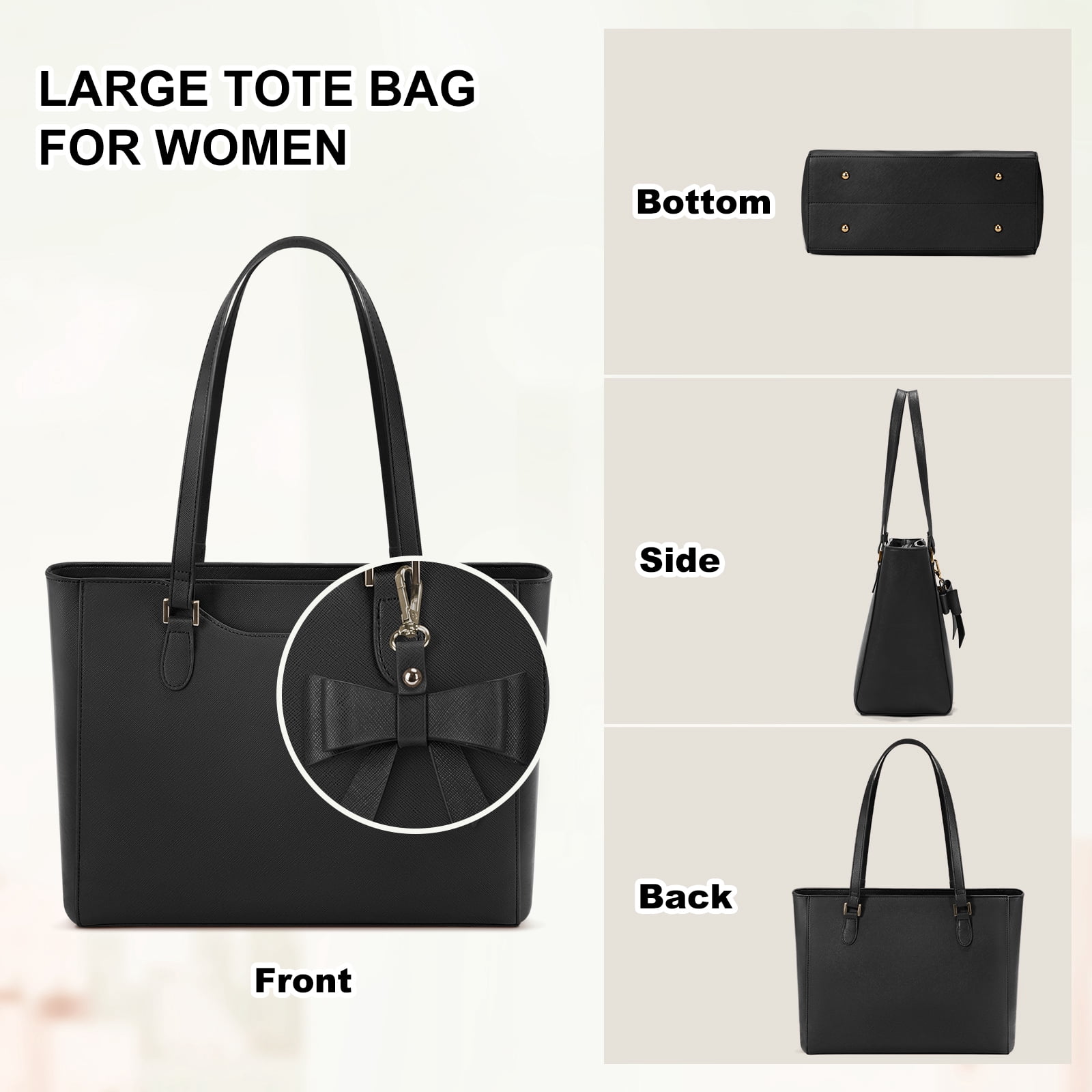 RAINSMORE Laptop Bag for Women 14 Inch Leather Work Tote Bag Professional Briefcase for Office Teacher College Computer Bag,Black
