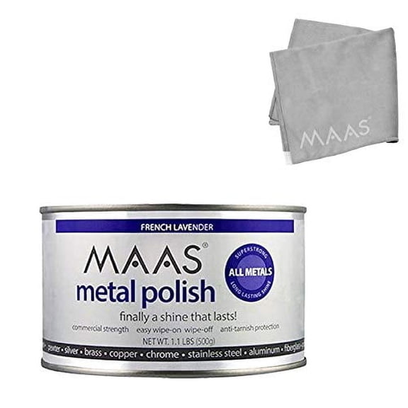 MAAS Metal Polish 1.1lb Can with Microfiber Cloth, Universal Metal Cleaner; Clean, Polish, and Protect Silver, Gold, Brass, Copper, Stainless Steel, and More
