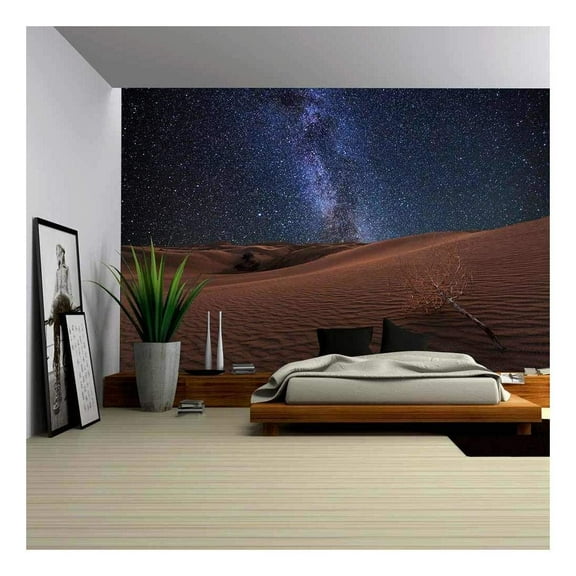 wall26 - Amazing Views of The Gobi Desert Under The Night Starry Sky - Removable Wall Mural | Self-Adhesive Large Wallpaper - 66x96 inches