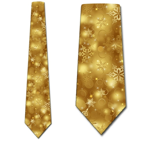 Christmas Ties Mens Winter Snowflake Gold Necktie by Three Rooker