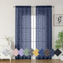 OVZME Leila Sheer Curtains 84 Inches Long 2 Panels Set, Light Filtering Solid 3D Leaves Textured Jacquard Window Curtains for Bedroom, Double Rod Pockets Window Drapes, Each 40Wx84L Inch Navy Blue