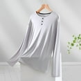 thumbnail image 2 of Jamicy Women's Sleep Tops Clearance Loose Simple Solid Color Button Blouse for Women Comfortable Casual Long Sleeve Crew Neck Women's Pajama Top, 2 of 4