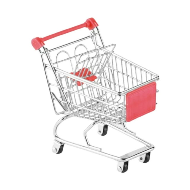 Mini carrito de compras, organizador de escritorio, adorno decorativo, divertido material de oficina, mini juguete de almacenamiento de supermercado, rojo