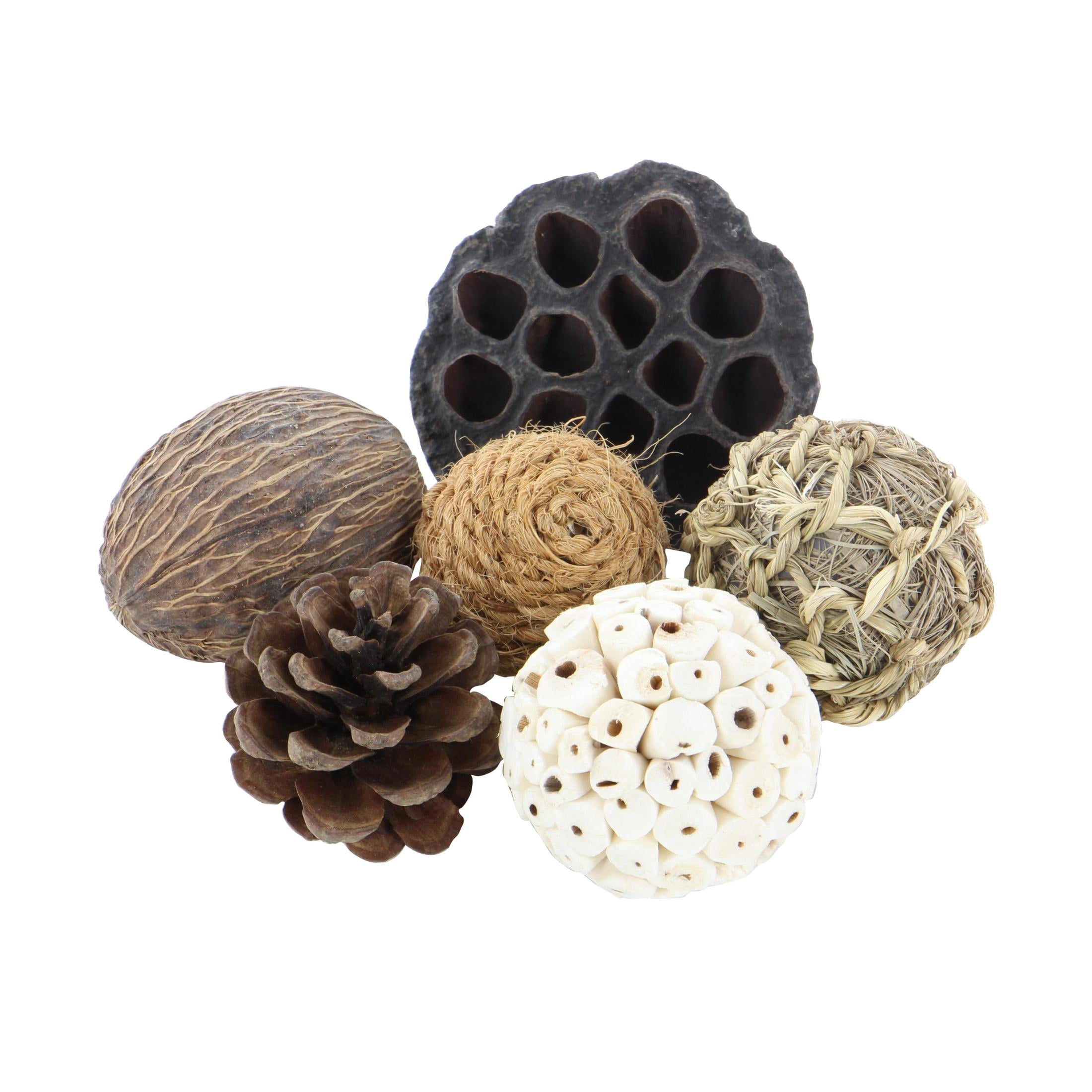 DecMode Brown 7" Handmade Dried Plant Orbs & Vase Filler with Varying Designs (2 Count)