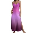 thumbnail image 2 of VONCOS Womens Satin Nightgown Ombre Pink Purple Spaghetti Strap V-Neck Long Maxi Slip Dress with Slit for Sleep & Loungewear,Size 2XL, 2 of 8