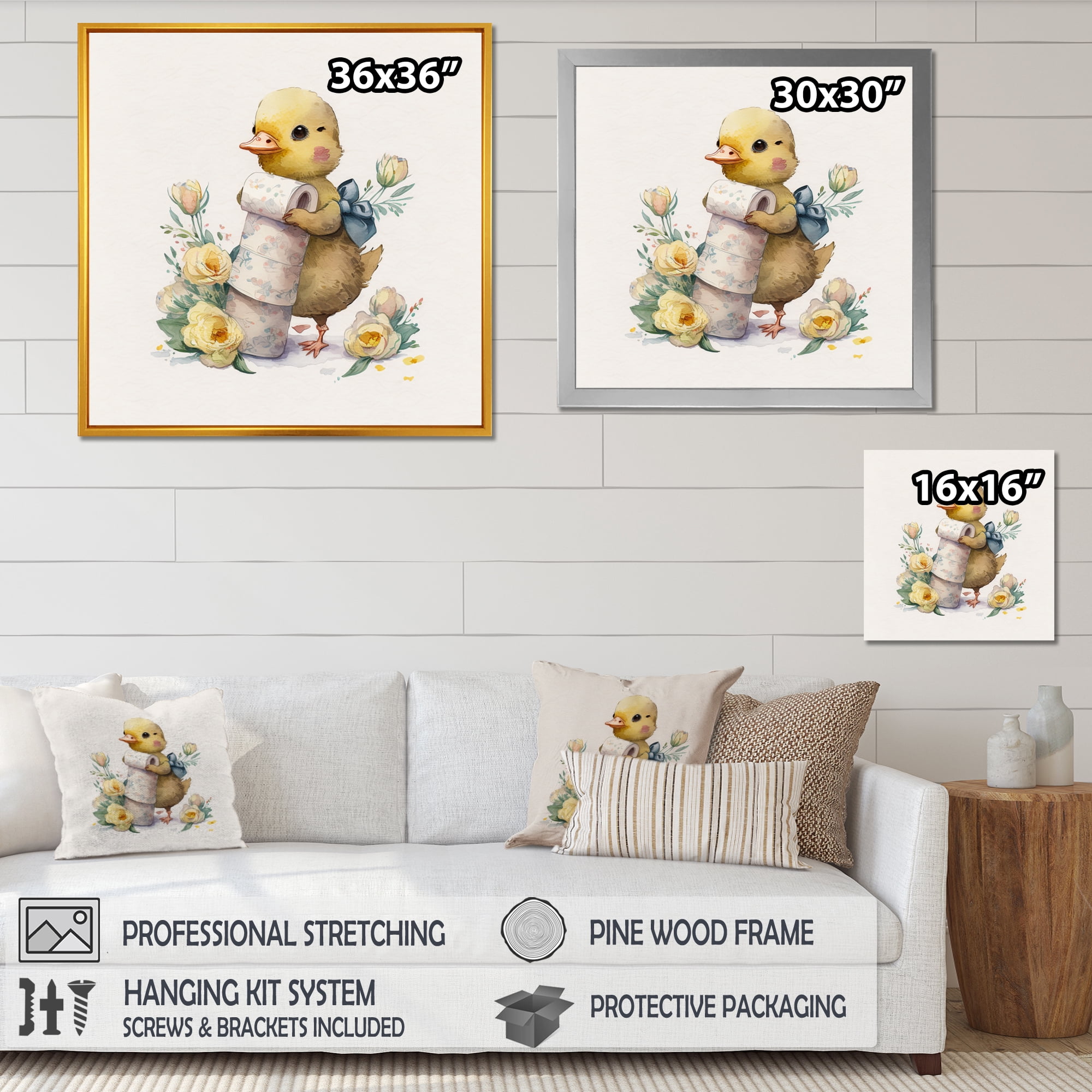 Designart Chick With Roll Of Toilet Paper And Flowers II Canvas Wall Art