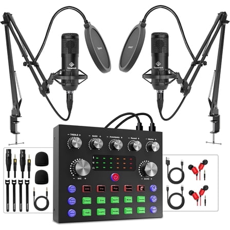 Podcast Equipment Bundle For 2, Audio Interface with Voice Changer Studio Microphone, Perfect for Live Streaming, Singing