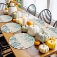 thumbnail image 3 of Fall Round Placemats Set of 4 Teal White Pumpkin Place Mats Thanksgiving Woven Placemat Floral Sage Green Eucalyptus Leaves Linen Circle Braided Table Mat for Kitchen Dining Table Party 15 Inch, 3 of 9