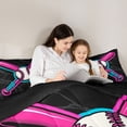 thumbnail image 4 of Erosebridal Black Marble Pink & Cyan Neon Baseball & Bat Graphic Queen Comforter Set 3pcs, Sport Graphic Bedding Comforter Set for Boys And Girls Kids,Black Reversible,Lightweight Room Decor, 4 of 6