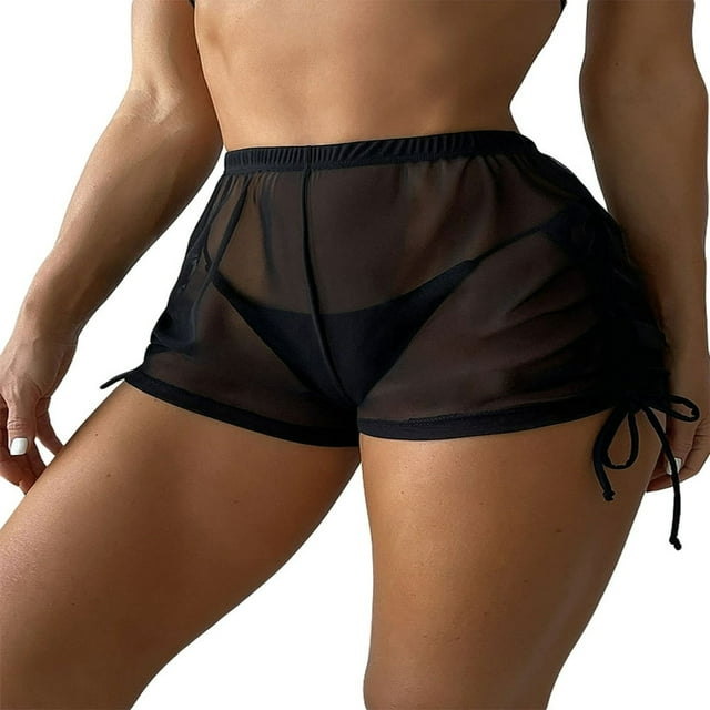MesaSe Short de Planche Transparent pour Femmes Bas de Bikini en Maille Bas de Maillot de Bain Transparents Shorts de Plage