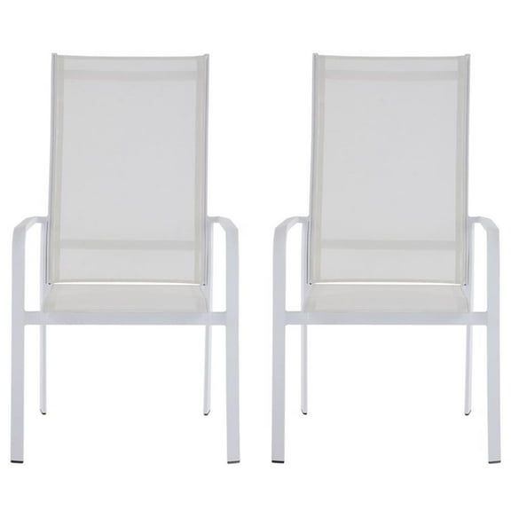 Milan Melbourne  Matte White High Back Outdoor Chair w/ Sling Seat (Set of 2)