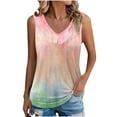 thumbnail image 2 of Tank Tops for Women under $5 Plus Size Clearance Sleeveless Gradient Ruffles V-neck Casual Shirt Pink L, 2 of 6