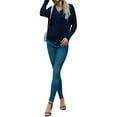 thumbnail image 5 of HUBERY Women V Neck Buttons Spliced Long Sleeve Solid Color Pullover Top, 5 of 7