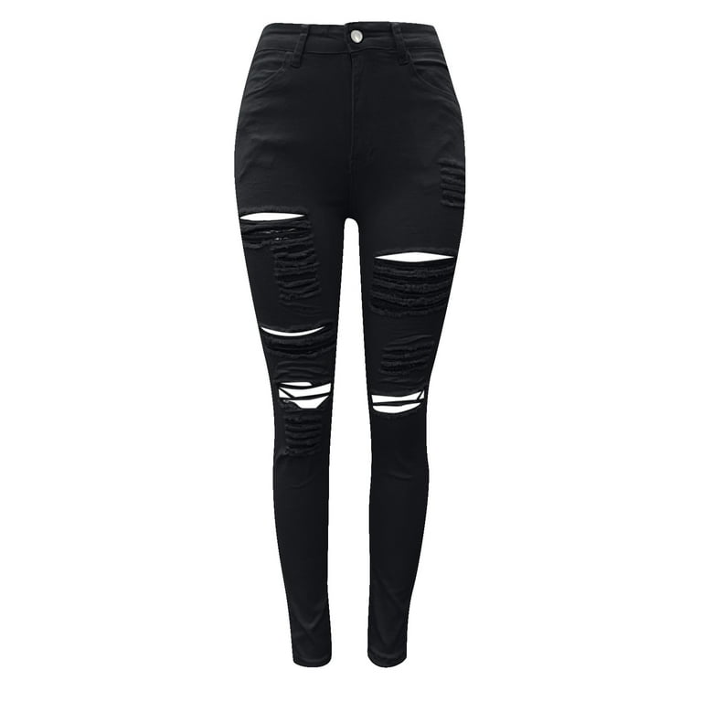 ZHAGHMIN Pantalon De Tela Para Mujer Women'S Jeans Black White