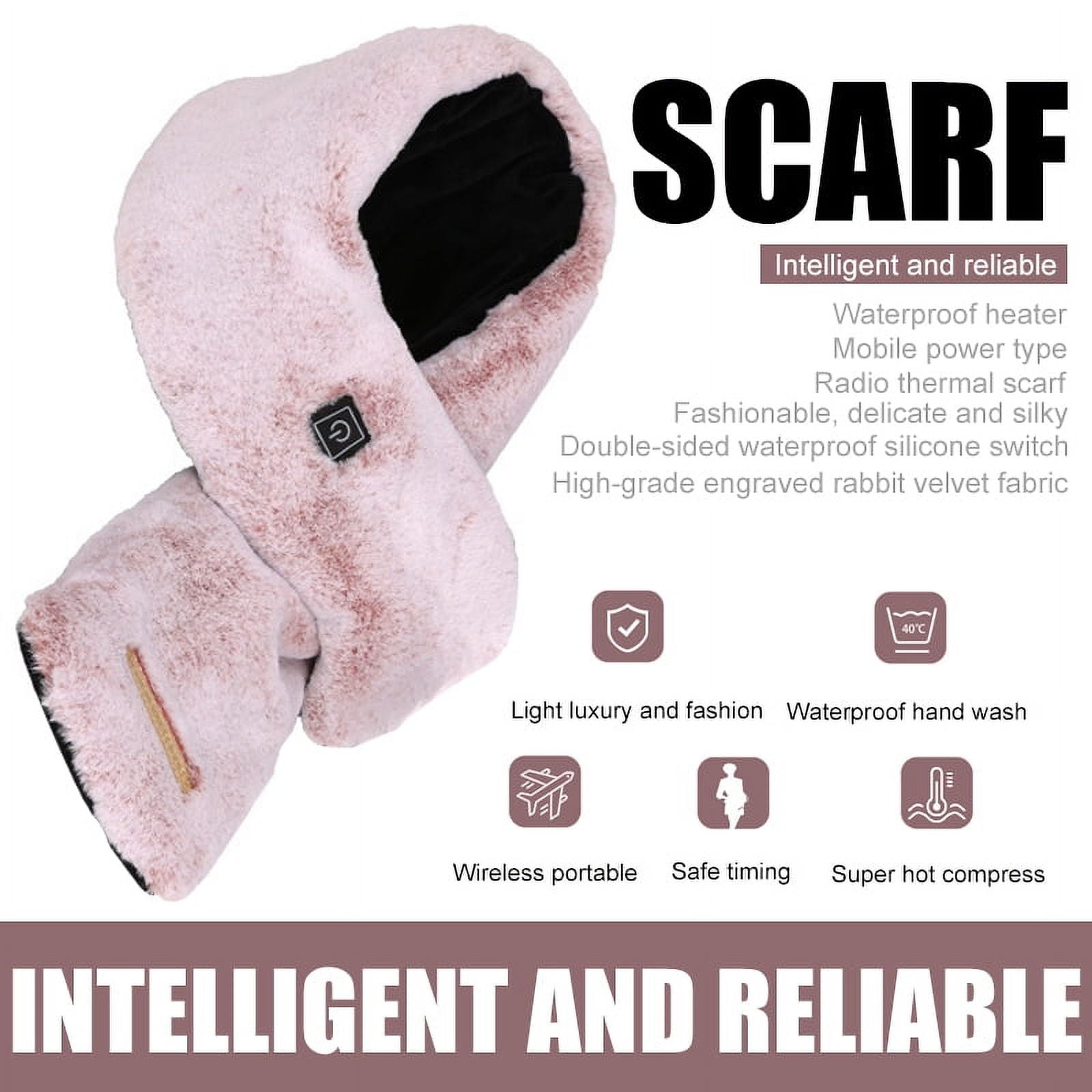 Heated Small Scarf with Neck Heating Pad - Solid Color Electric Rechargeable Heated Neck Shawl for Men/Women as Warming Scarf - Pink