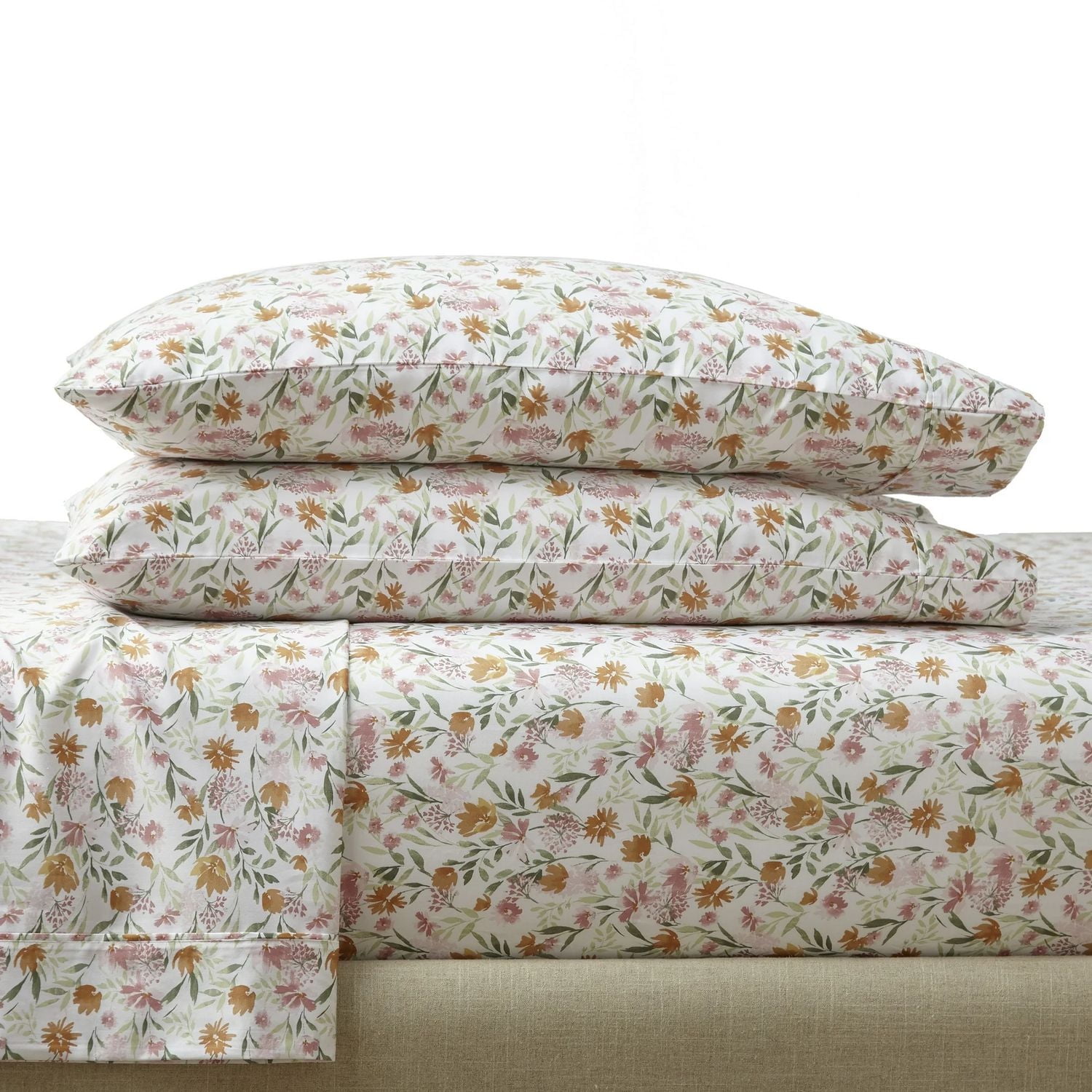 Better Homes & Gardens 4-Piece 300 Thread Count Bashful Blooms Warm Cotton Sateen Bed Sheet Set, King, 300 TC Cotton Sateen Sheet Set
