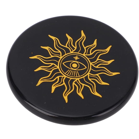 Engraved Stone, Black Polished Exterior Rune Stone Versatile Usage Golden Carving for Holiday Birthday Present Type 1