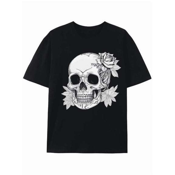 Greenink Black Graphic Skull with Roses T-shirt