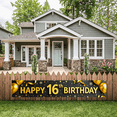 thumbnail image 5 of Black Background Happy 16 Birthday Banner with Gold Balloons Snowflakes and Ribbons Party Decoration Supplies Backdrop for 16th Birthday Party Photography Props Celebrations Decorations, 5 of 7
