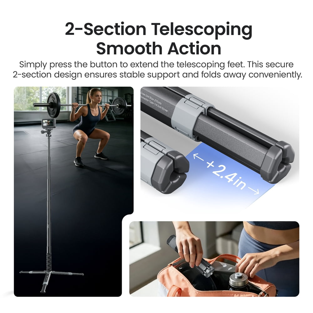 Metal Extension Tripod for DJI Osmo 360 /Action 6/5 Pro/4/Insta 360 X5/X4 Air/X4/X3/GoPro Hero 13/12/11/10/9 Camera 2-Stage Adjustable Desktop Stand Tripod with 1/4" Screw