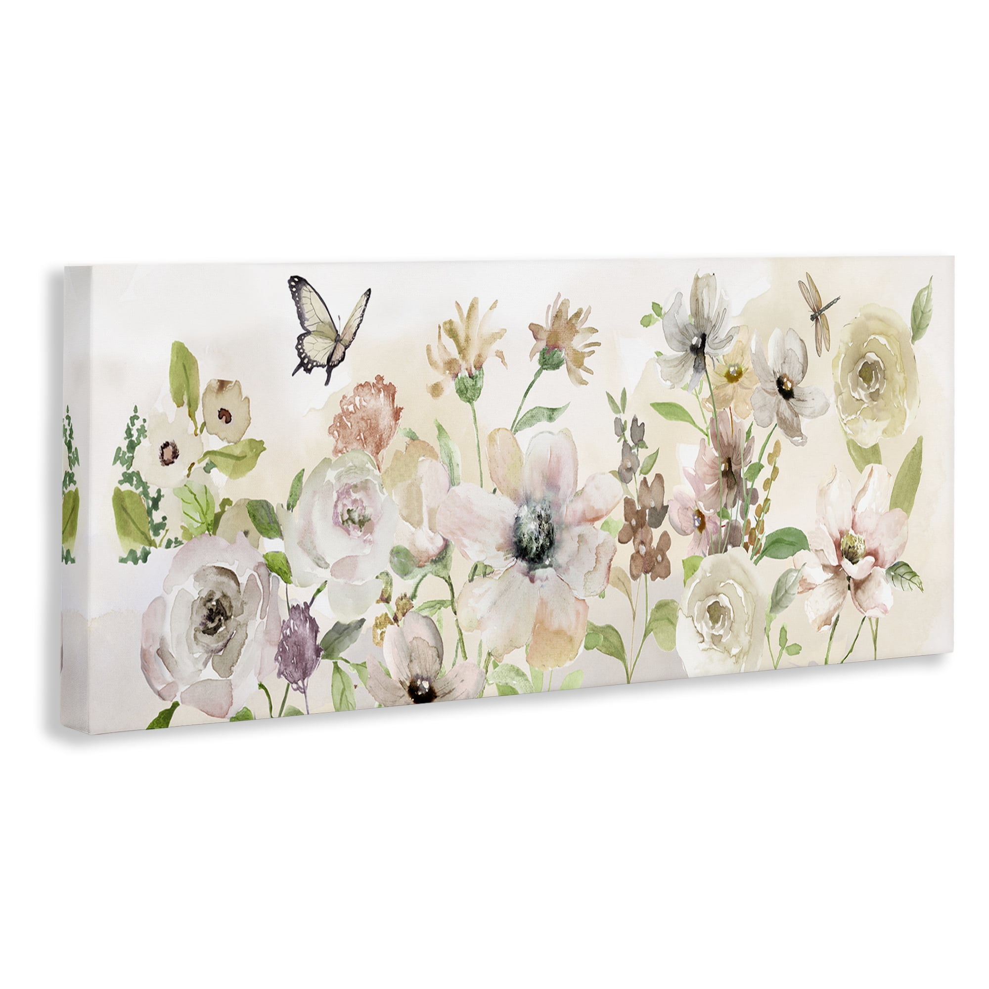 Stupell Industries Fluttering Insects & Florals Plants & Flowers Painting Wrapped Canvas Art Print Wall Art, 30 x 13