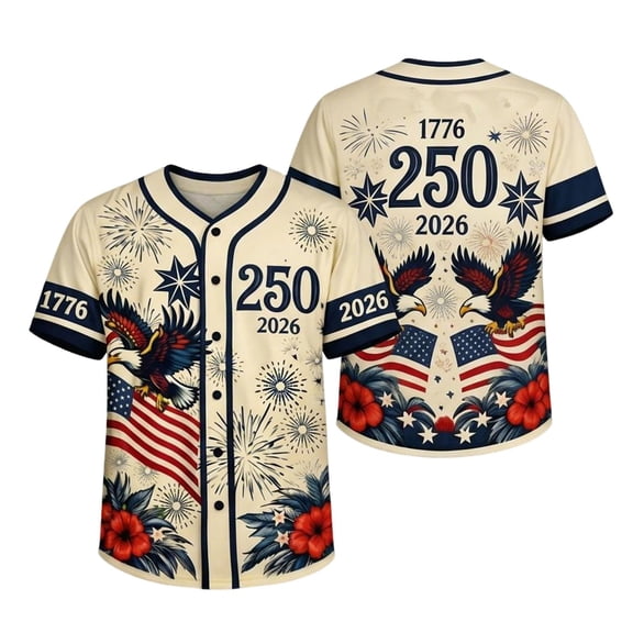 USA 250th Anniversary Baseball Jersey - Patriotic Statue of Liberty Print Shirt USA Flag Button Down Breathable Shirt