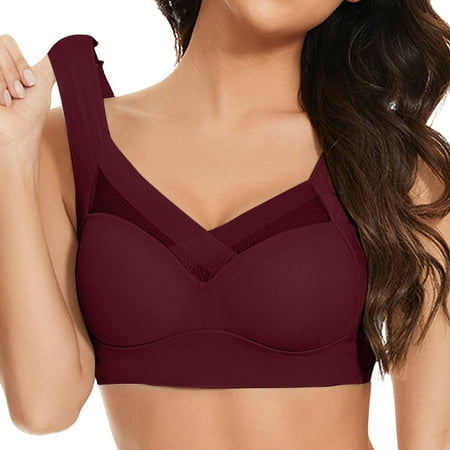 YEJIMAN Sports Bras for Women Large Bust High Support No Underwire Bra Plus Size Supportive Bra Breathable Padded Bra  Red Workout Underwear For Women  Cotton Womens Underwear Seamless