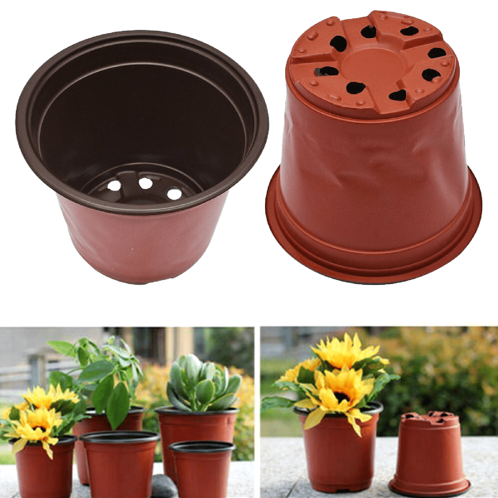 Details about   2 Pack Plant Pot Garden Round Flower Planter Plastic Pots With Saucer Tray Decor 