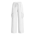 thumbnail image 6 of Danhjin White Linen Cargo Pants For Women Spring Summer Casual Elastic Waisted Drawstring Loose Straight Leg Comfy Pants Stretch Pants With Pockets, 6 of 6