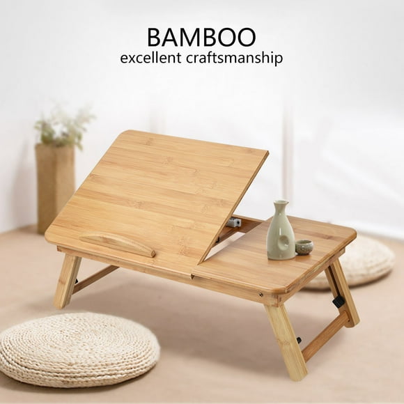 Adjustable Bamboo Laptop Table, Foldable Stand Holder For Sofa Bed Office With Varnish Treatment, Suitable For Carpets, Floors, Desks, And Beds
