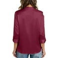 thumbnail image 3 of Hogleaql Satin Blouses for Women Silk Long Sleeve Cozy Button Down Shirts Collared Business Trendy Casual Loose Tunic Blouse Wine S, 3 of 3