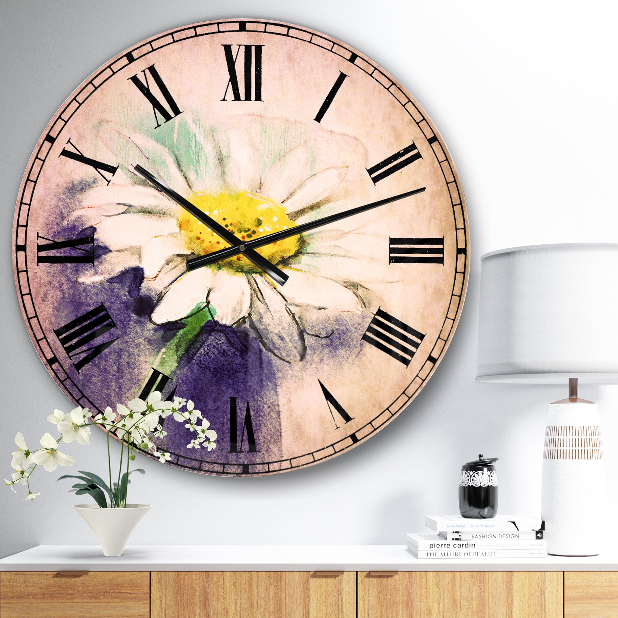 Designart 'White Gerbera Daisy in Blue' Traditional Wall Clock